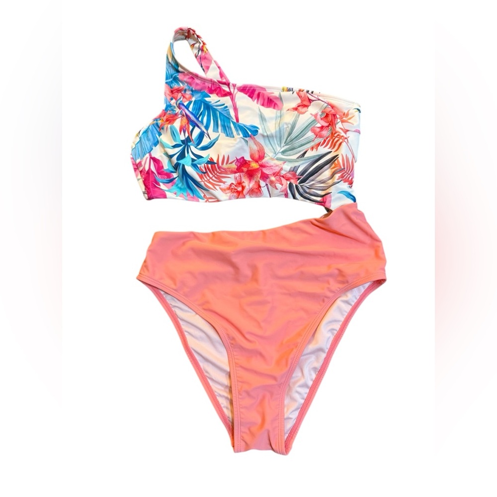 NWT Cupshe Pink Tropical One-Shoulder Swimsuit size Small